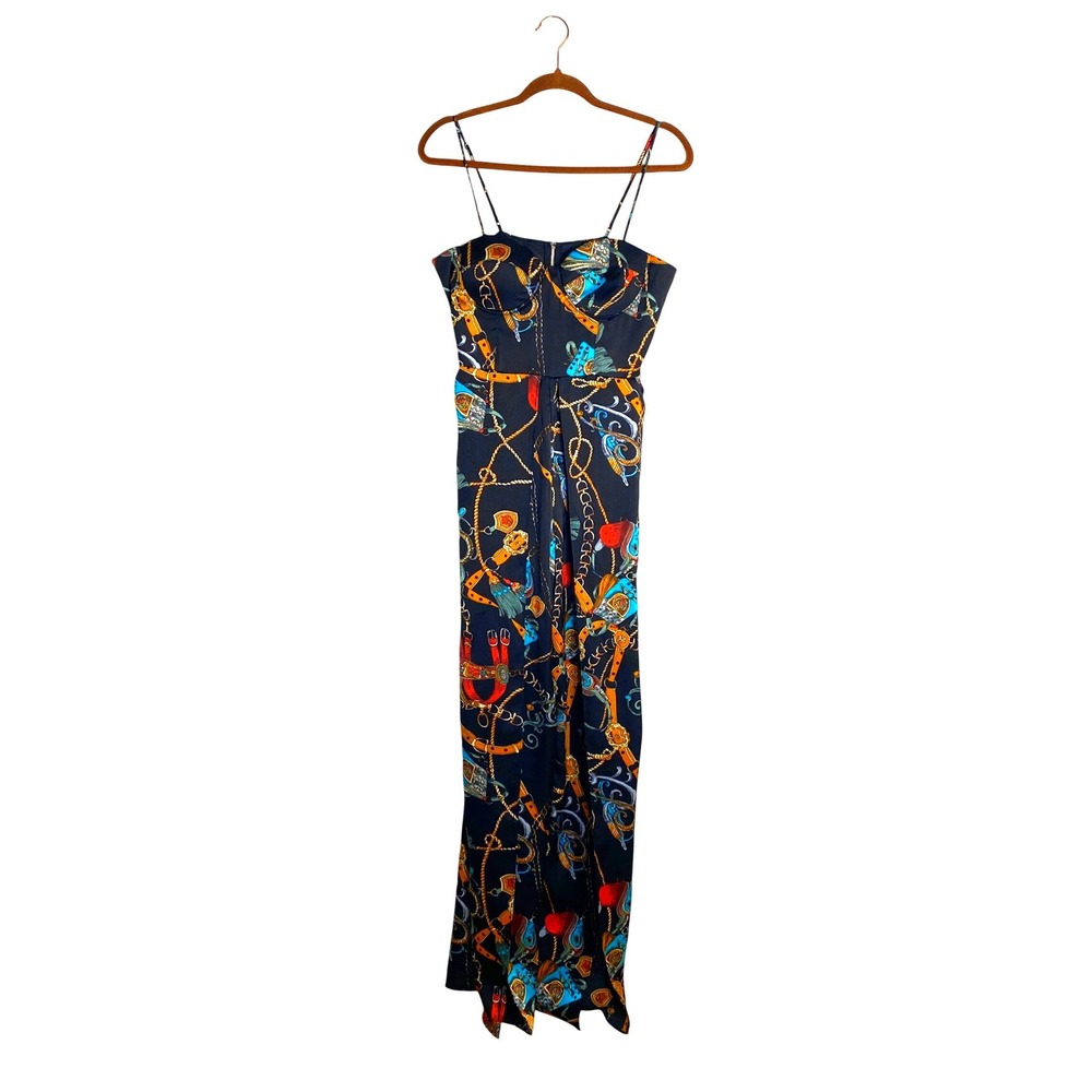 Akira Equestrian Baroque Chain Scarf Print Maximalist Bustier Jumpsuit Baroque